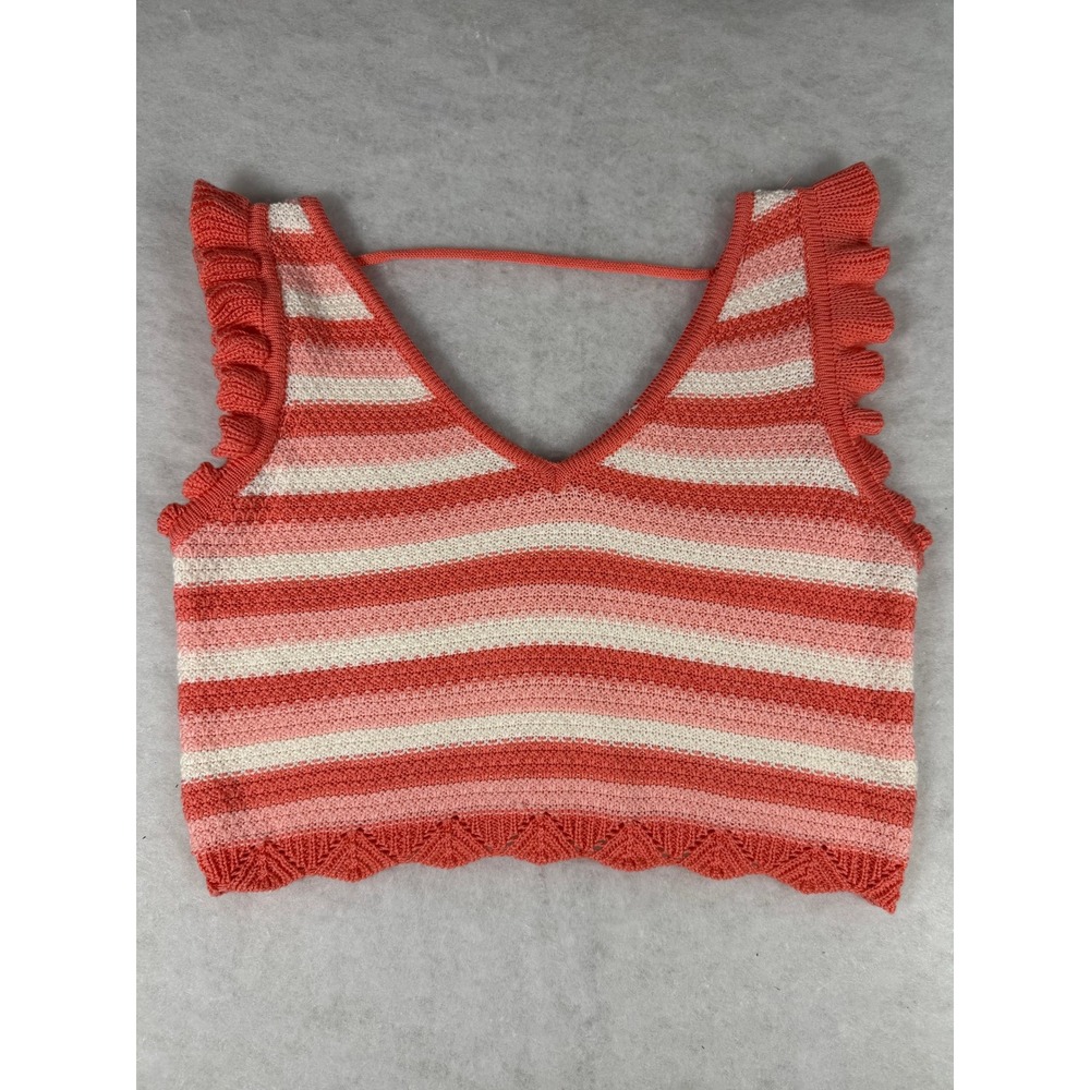 Madden NYC Crochet Crop Top Size L Ruffle Sleeve Summer Beachy Boho Festival Y2K